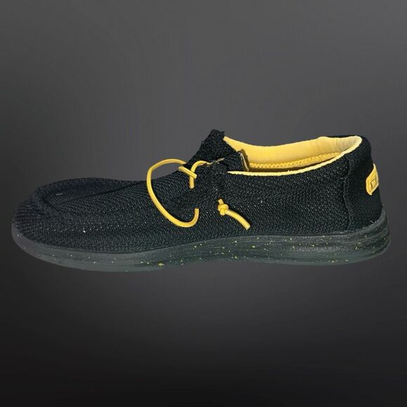 Youth Big Kids Hey Dude Wally Sox Black Yellow Slip On Loafers Size 5/6 - Picture 4 of 6
